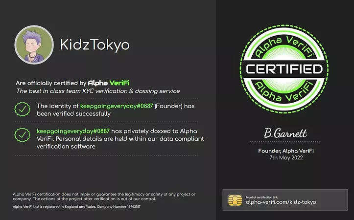 KidzTokyo certificate